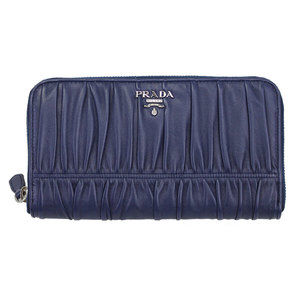 Prada Long Dark Nappa Wallet Blue Zip Blue